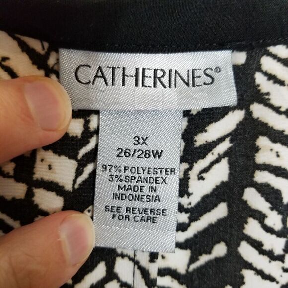 Catherines Womens Tunic Top 3X Herringbone Print Button Up Roll Tab Sleeve Black - Picture 7 of 7